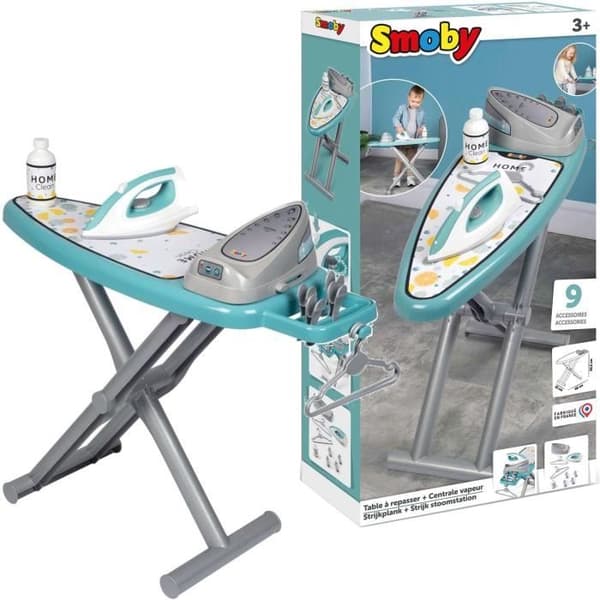 Smoby - Strykjärn med ångstation + 9 tillbehör - Rollspel för hushåll - H48cm - Tillverkad i Frankrike - Från 3 år