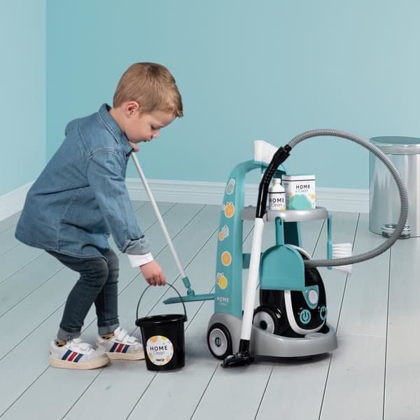 SMOBY - Städvagn + elektronisk dammsugare med sugljud - 9 tillbehör - Batterier ingår - från 3 år