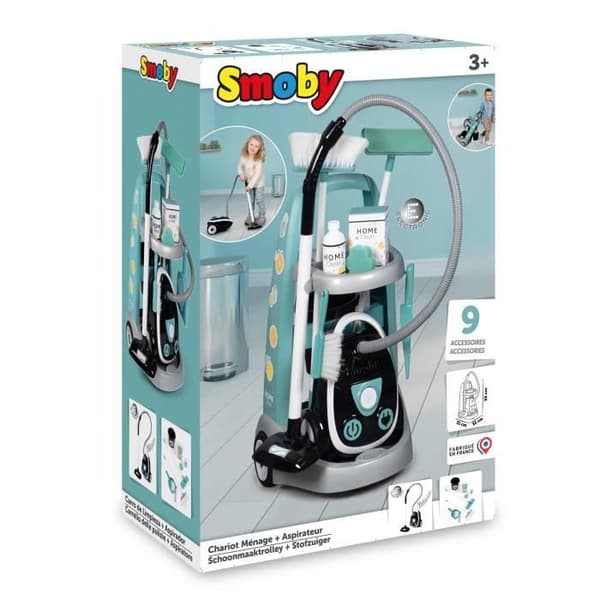 SMOBY - Städvagn + elektronisk dammsugare med sugljud - 9 tillbehör - Batterier ingår - från 3 år
