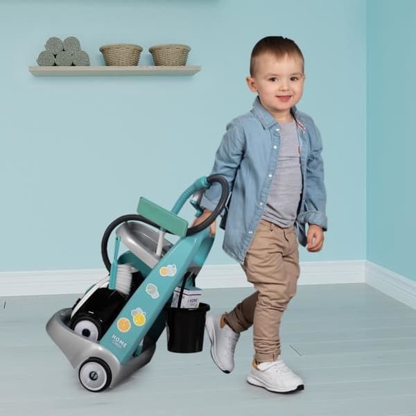 SMOBY - Städvagn + elektronisk dammsugare med sugljud - 9 tillbehör - Batterier ingår - från 3 år