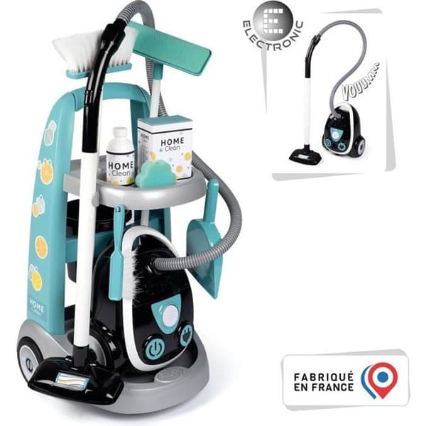 SMOBY - Städvagn + elektronisk dammsugare med sugljud - 9 tillbehör - Batterier ingår - från 3 år