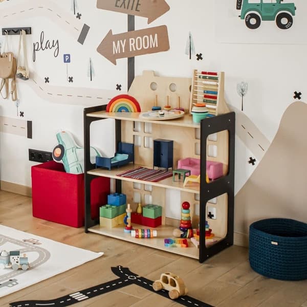 Nukkekoti ja Montessori-hylly 2-in-1 Musta