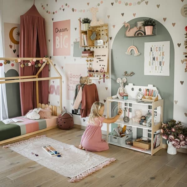 Dockhus och Montessori-hylla 2-i-1