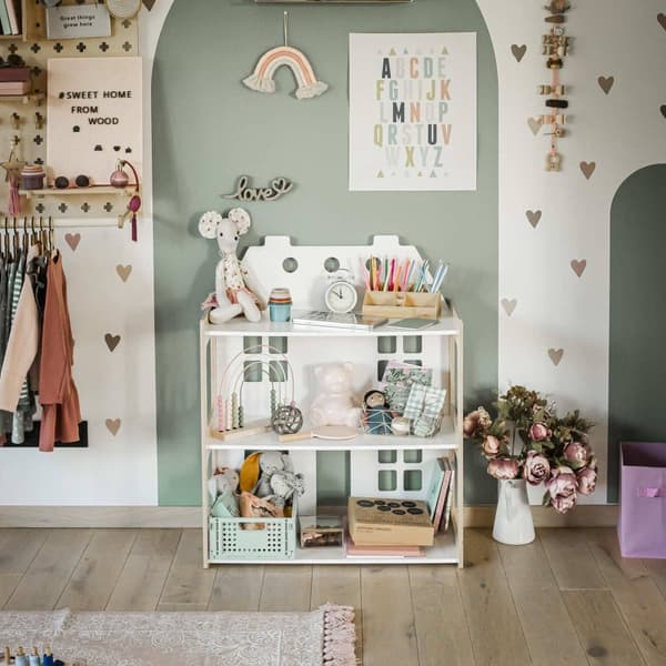 Dockhus och Montessori-hylla 2-i-1