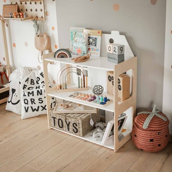 Dockhus och Montessori-hylla 2-i-1