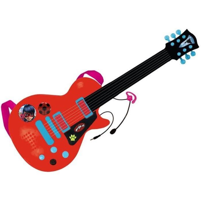 MIRACULOUS/LADYBAG Elektronisk gitarr med mikrofon - 8 melodier - 6 strängar - Batteridriven