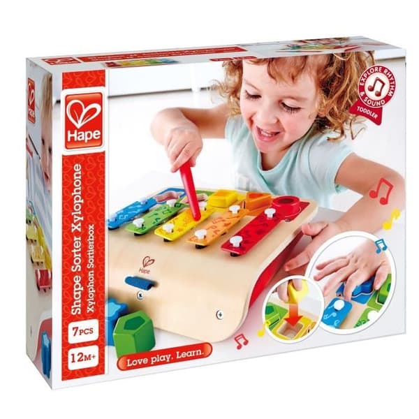 Träleksak för musikalisk medvetenhet - HAPE - Formsorterare xylofon - Flerfärgad - Beige - 25x19,7x7,9cm