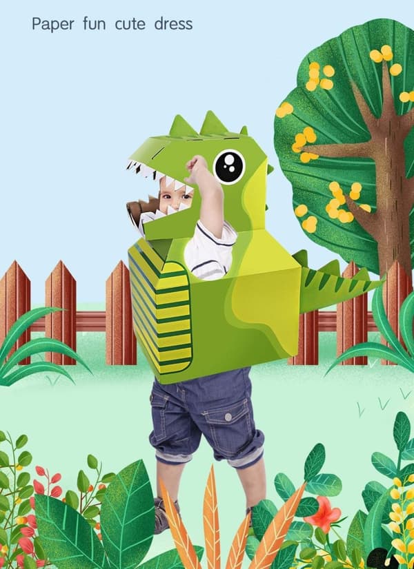 Dinosauriedräkt i papp Flygplan papp, grävmaskin papp