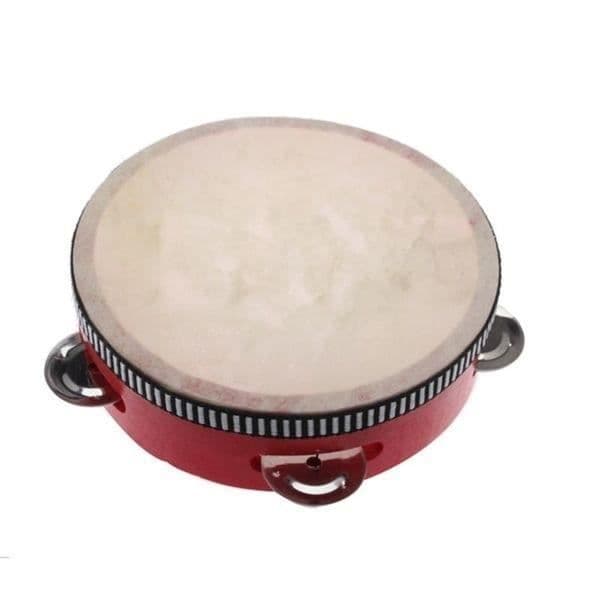 Tambour - Montessori - med cymbaler - trä och lammhud - 15 x 15 x 3,8 cm