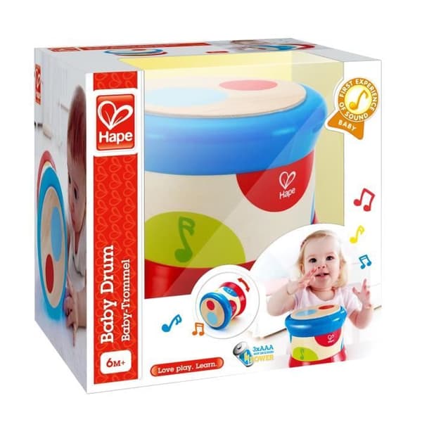 Musikalisk utvecklingsleksak i trä - Babytrumma - HAPE - Röd - Utomhus - 3 x AA