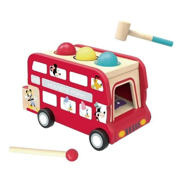 Disneyfigur och xylofon Dubbeldäckarbuss 30 cm rött trä