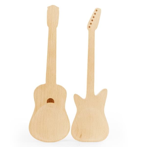Salladservetter - Gitarr - Trä - 2 stycken - Naturlig - Ej diskmaskinssäker