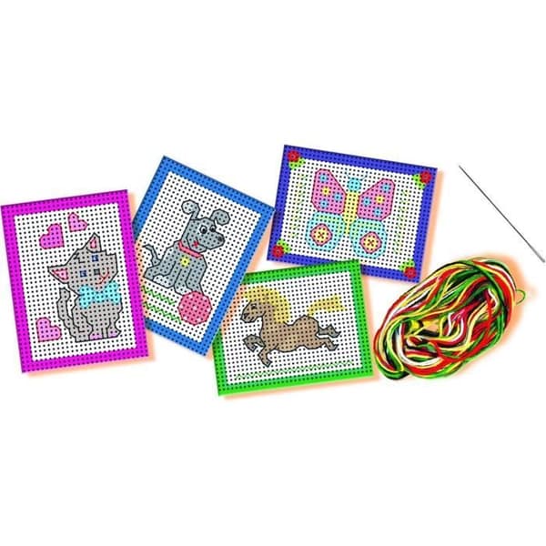 SES CREATIVE - Jag lär mig att brodera - Förtryckta och perforerade kort - Canvas med stora hål - För barn över 3 år