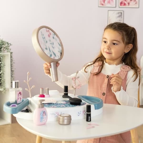 Smoby - My beauty studio - Sminkbord med lutande och avtagbar spegel - 15 dummy-tillbehör - Made in France