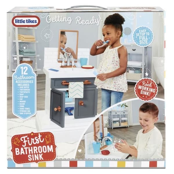 Little Tikes - Mitt första handfat - Imitationsspel - Med kran + 12 tillbehör - Realistiska ljus och ljud - Från 2 år