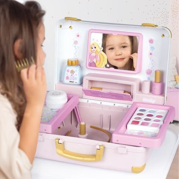 Smoby - Disney Princess - Lätt att bära skönhetsresväska - 13 tillbehör ingår: frisyr, naglar, smink - Fabricatio