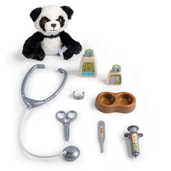 Smoby - Zoo Veterinarian Trolley - Panda Plysch - Många tillbehör ingår - 2 i 1 produkt: Transportbur - Tillverkning