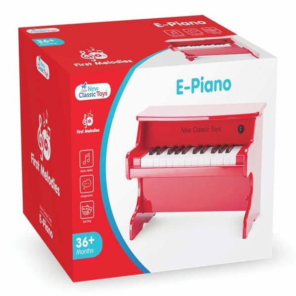 Träpiano för barn - NYA KLASSISKA LEKSAK - E-Piano 25 juniortangenter - Integrerad förstärkare - Röd
