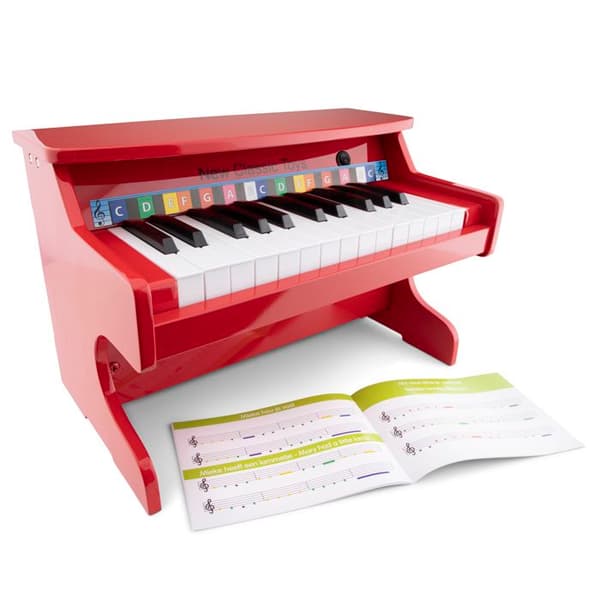 Träpiano för barn - NYA KLASSISKA LEKSAK - E-Piano 25 juniortangenter - Integrerad förstärkare - Röd