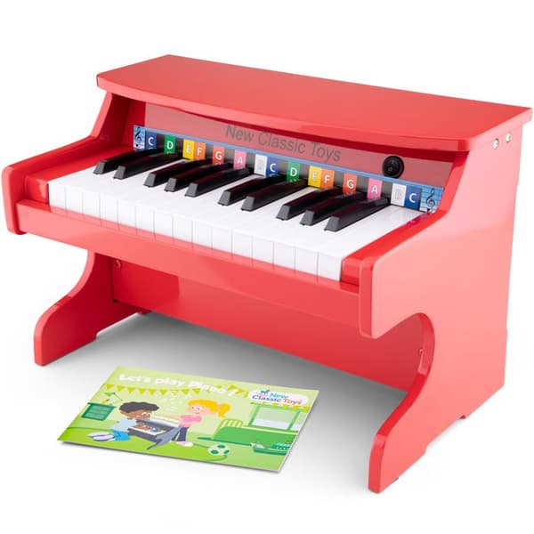 Träpiano för barn - NYA KLASSISKA LEKSAK - E-Piano 25 juniortangenter - Integrerad förstärkare - Röd