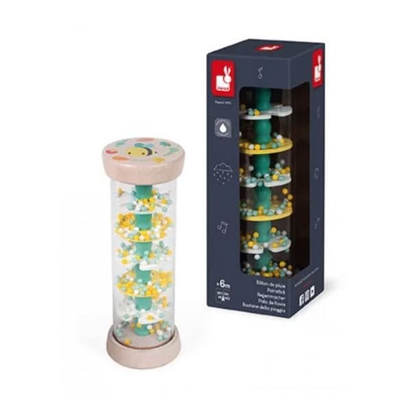 Musikalisk uppvaknande leksak - JANOD - Pure Wooden Rain Stick - För bebisar från 6 månader - Beige färg