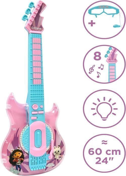 Upplyst elektronisk gitarr med glasögon utrustad med en mikrofon Gabby och det magiska huset