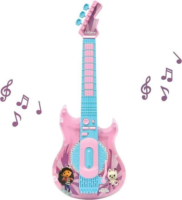 Upplyst elektronisk gitarr med glasögon utrustad med en mikrofon Gabby och det magiska huset