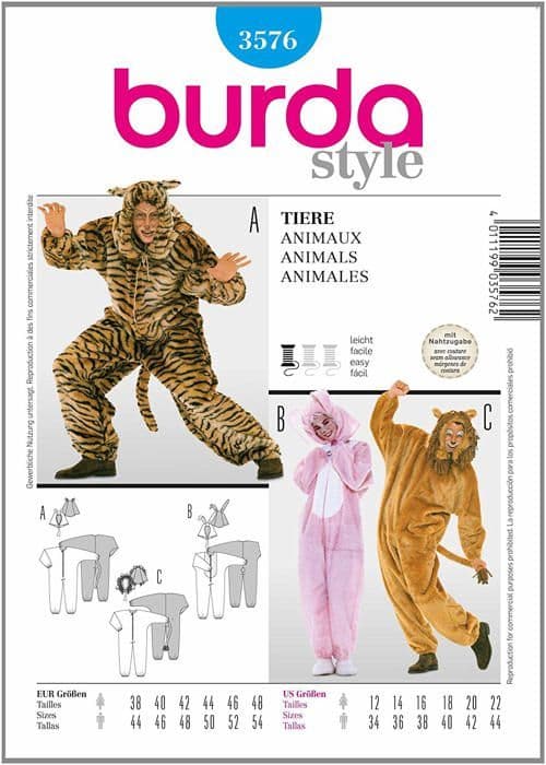 Mode-spel - sömnad - stil Burda - B3576 - Mönster för djurmönstrad jumpsuit 19 x 13 cm