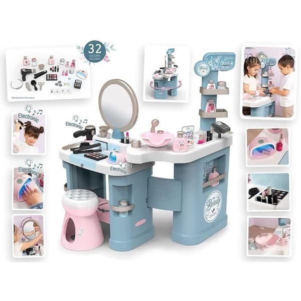 SMOBY - My Beauty Center - Frisörbord och skönhetssalong för barn - 32 realistiska tillbehör med ljud- och ljusfunktioner