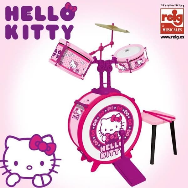 Musikleksak - HELLO KITTY - Trummor och rosa pall - 3 element med säte