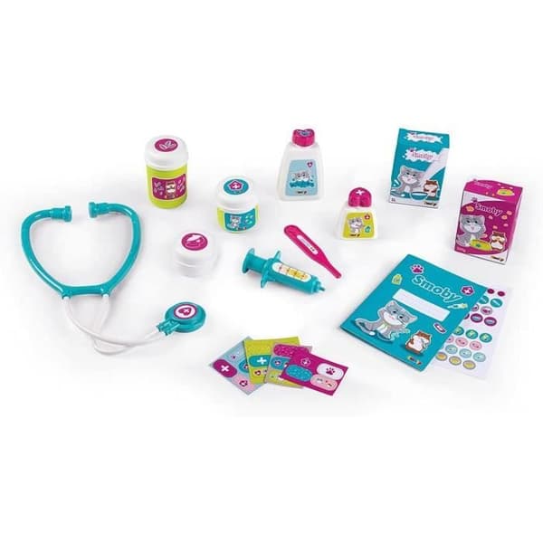 Smoby - Veterinärcenter - Djurklinik - Barnleksak - Kattunge + Hamster Plysch ingår - 18 medicinska tillbehör