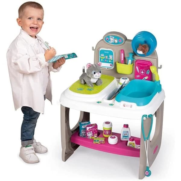 Smoby - Veterinärcenter - Djurklinik - Barnleksak - Kattunge + Hamster Plysch ingår - 18 medicinska tillbehör