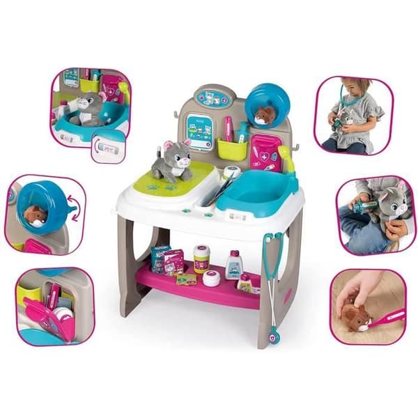 Smoby - Veterinärcenter - Djurklinik - Barnleksak - Kattunge + Hamster Plysch ingår - 18 medicinska tillbehör