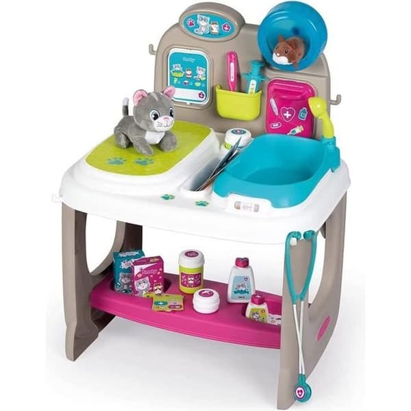 Smoby - Veterinärcenter - Djurklinik - Barnleksak - Kattunge + Hamster Plysch ingår - 18 medicinska tillbehör