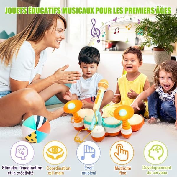 Musikinstrument för Bebisar, Leksak Trumma för Bebisar, Barntrumma Leksak - 3 lägen - Lämplig för pojkar och flickor från 1 år +