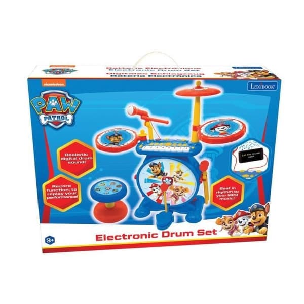 Paw Patrol - Elektroniska trummor för barn - Luminous - Komplett 3 i 1 - Tangentbord, cymbaler och pall - LEXIBOOK