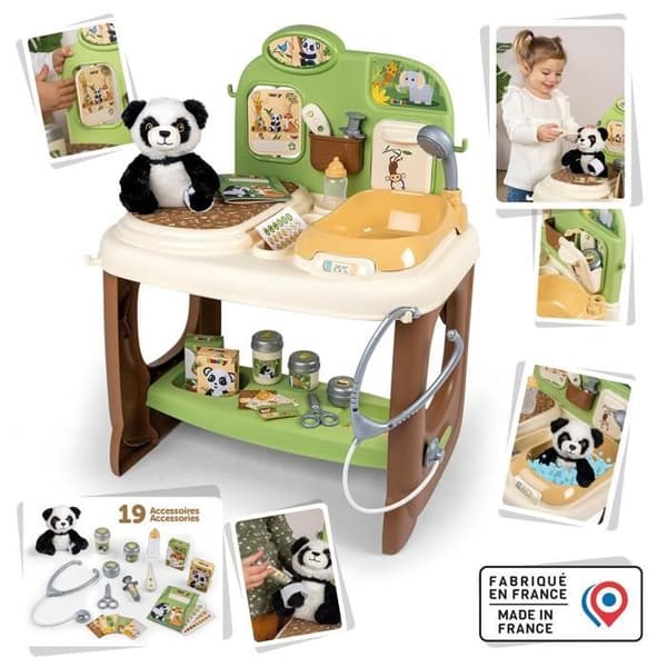 Smoby - Zoo Veterinary Center - 1 Panda plyschleksak - Många tillbehör och funktioner