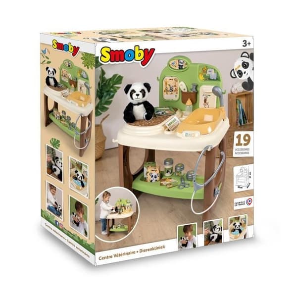 Smoby - Zoo Veterinary Center - 1 Panda plyschleksak - Många tillbehör och funktioner