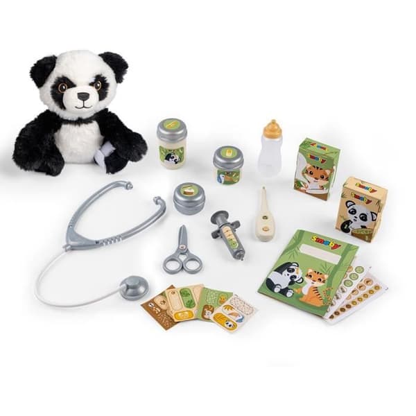 Smoby - Zoo Veterinary Center - 1 Panda plyschleksak - Många tillbehör och funktioner