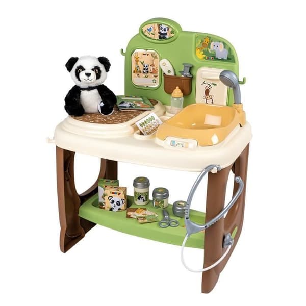 Smoby - Zoo Veterinary Center - 1 Panda plyschleksak - Många tillbehör och funktioner