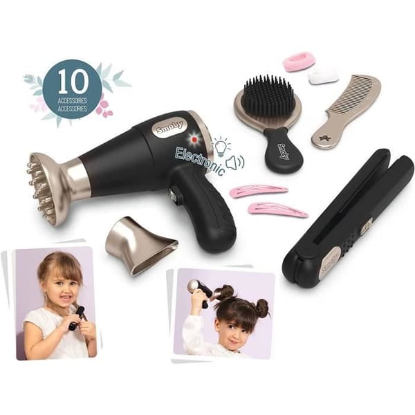 Smoby - My Beauty Hair Set - Barnfrisörset - Dummy Straightener and Tork - Elektroniska funktioner - 320144