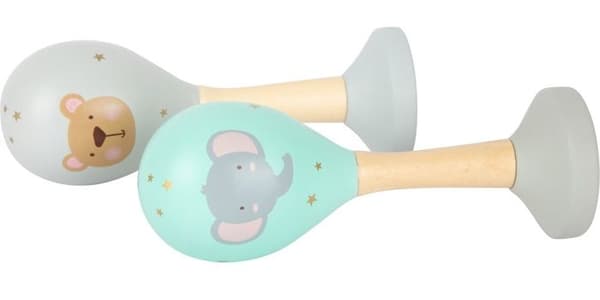Slaginstrument - Rumbakoule - Set med 2 pastellfärgade träkulor - För baby - Ø4,5 x L13 cm