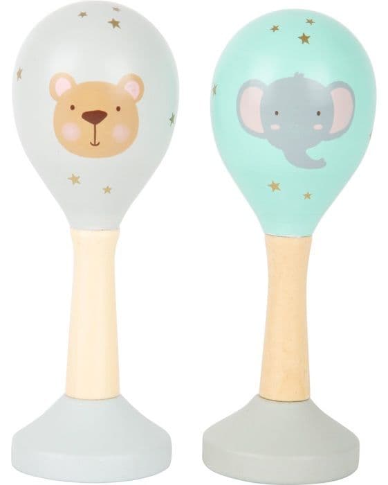 Slaginstrument - Rumbakoule - Set med 2 pastellfärgade träkulor - För baby - Ø4,5 x L13 cm