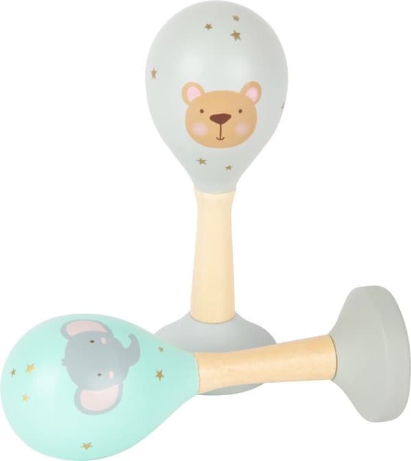 Slaginstrument - Rumbakoule - Set med 2 pastellfärgade träkulor - För baby - Ø4,5 x L13 cm