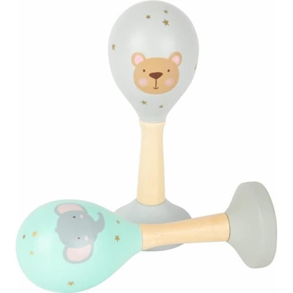 Slaginstrument - Rumbakoule - Set med 2 pastellfärgade träkulor - För baby - Ø4,5 x L13 cm