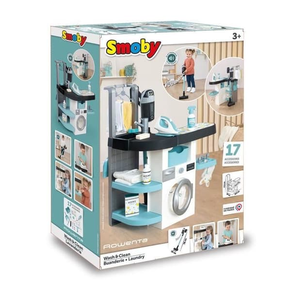 Smoby - Rowenta - Barnens tvättstuga - Imitationsspel - Realistiska ljud - 17 realistiska tillbehör