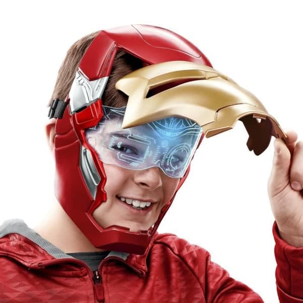 Iron Man -elektroninen naamio liikkuvalla visiirillä ja valotehosteilla. Lapsille, jotka voivat pukeutua suosikkisankareiksi. Alkaen 5-vuotiaasta.