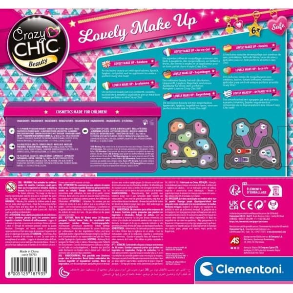 Clementoni - Rainbow Makeup Sæt - 2 øjenskyggepaletter, læbestift og neglelak - Fra 6 år