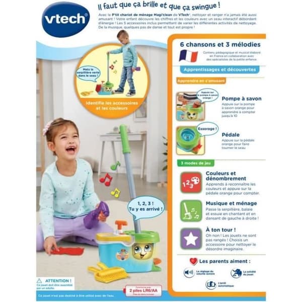 VTECH - 1.2.3 Imitate Me - Little Magi'clean rengøringsvogn - Imitationslegetøj til børn