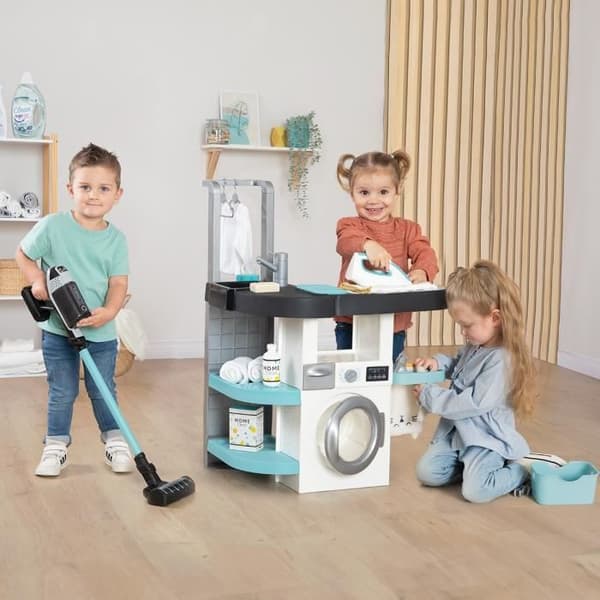 Smoby - Rowenta - Lasten pyykkitupa - Jäljitelmäpeli - Realistiset äänet - 17 realistista lisävarustetta